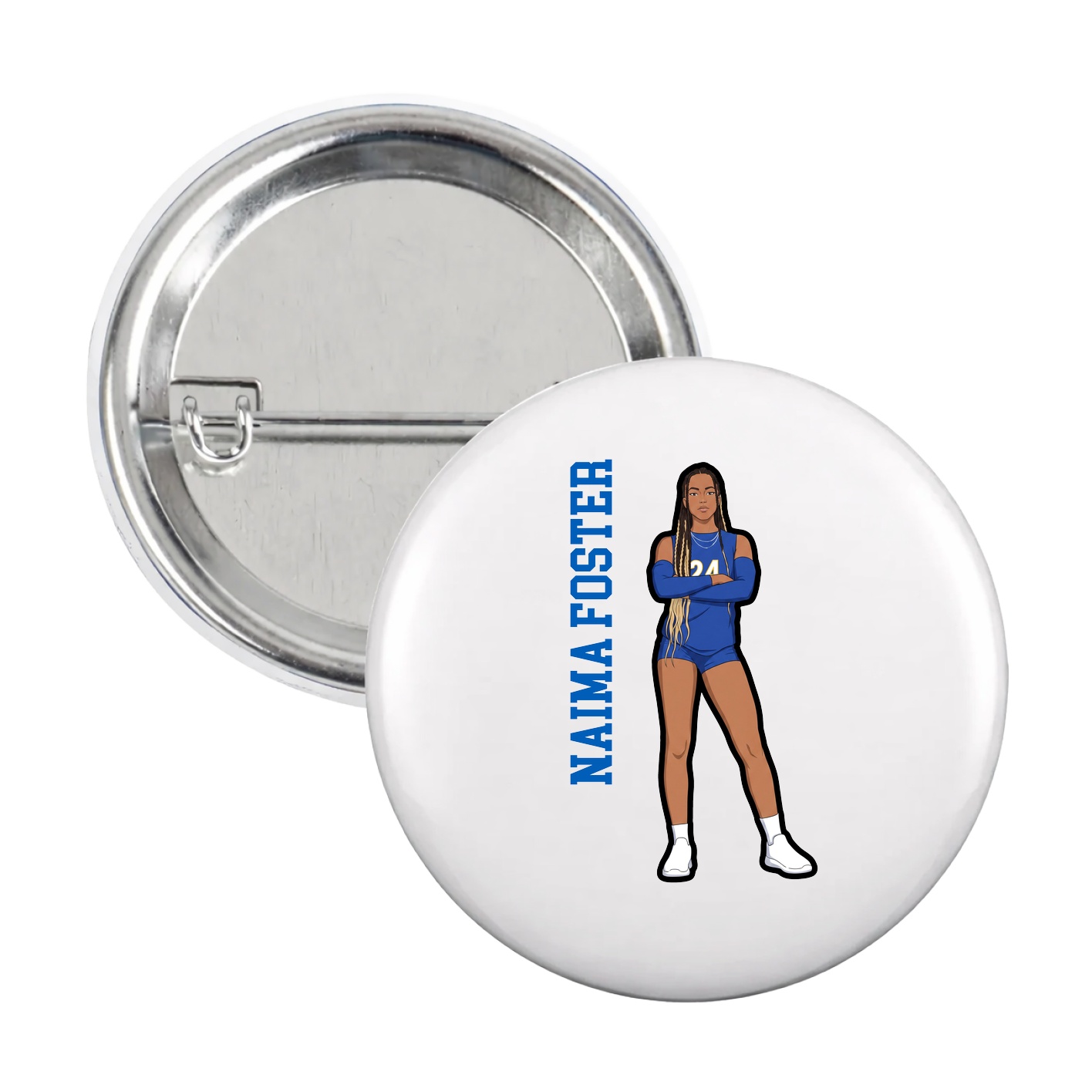 Game Day Button — Name Vertical in White