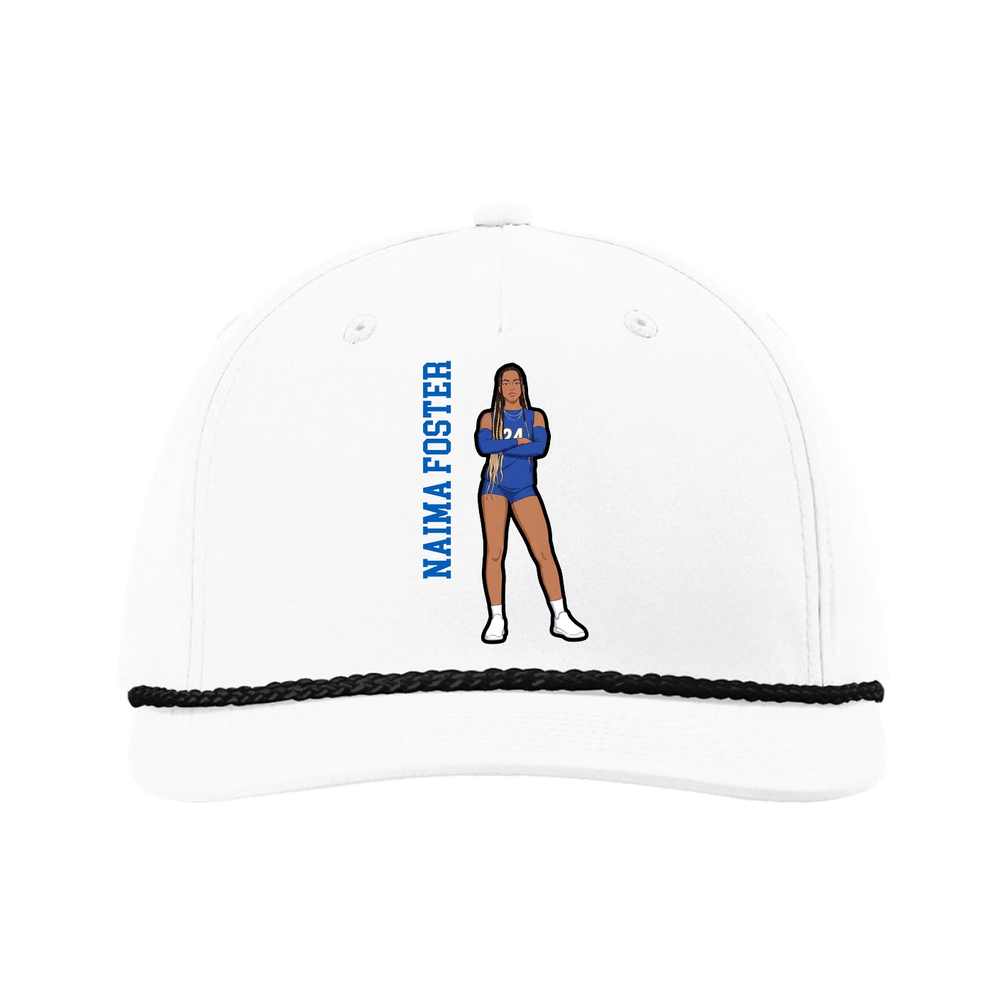 Five-Panel Classic Rope Cap — Name Vertical in White