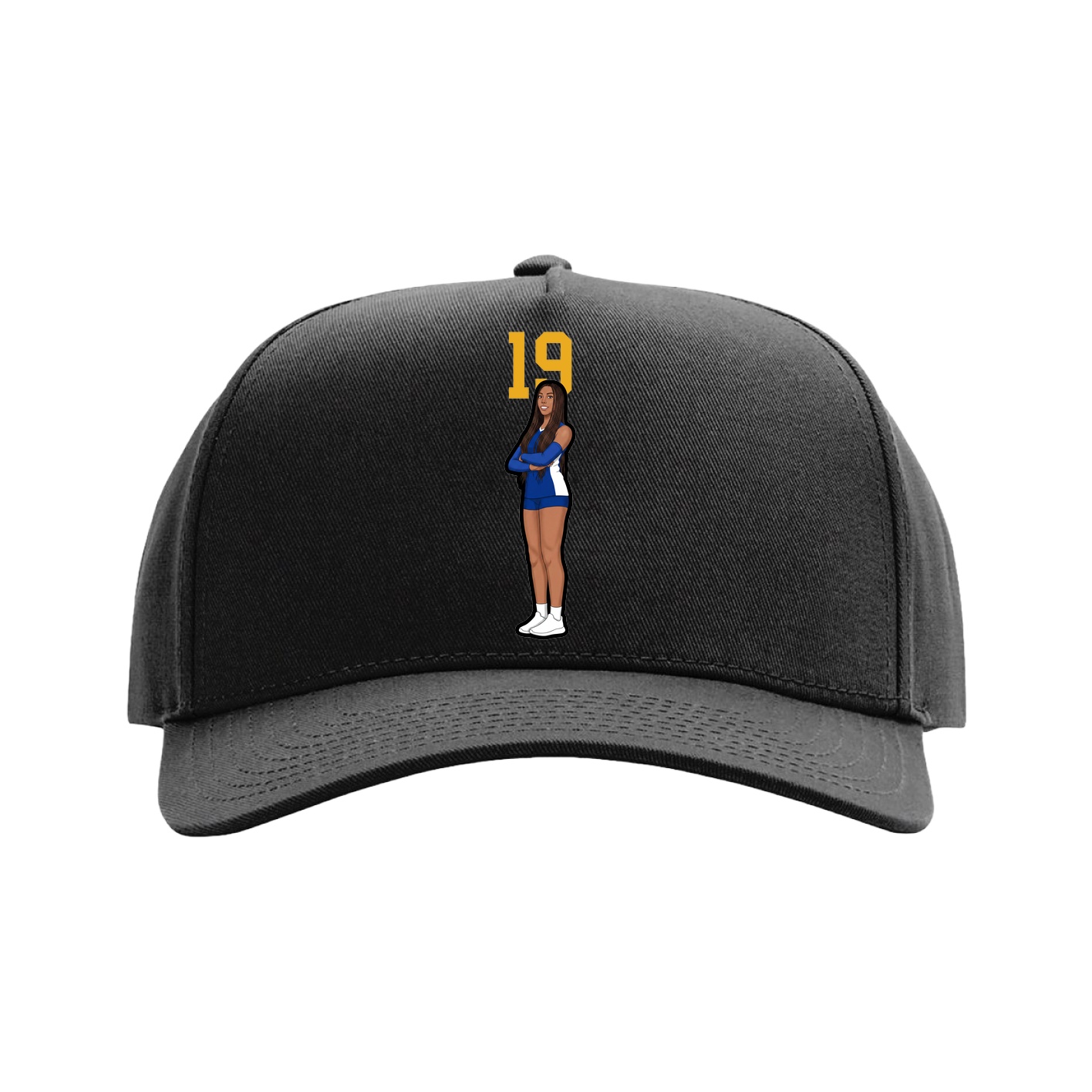 Full Fabric Five-Panel Champ Cap — Number Top in Black