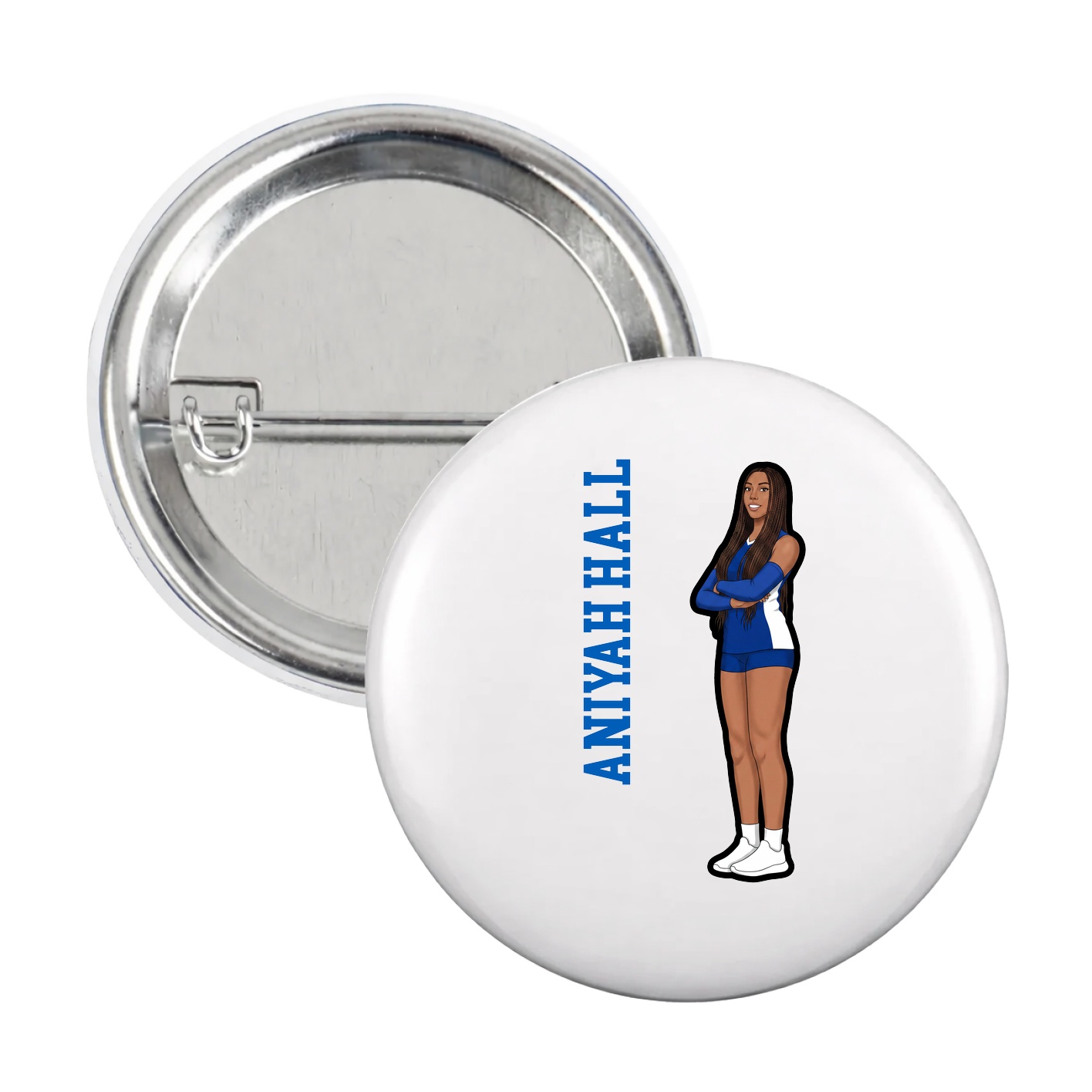 Game Day Button — Name Vertical in White