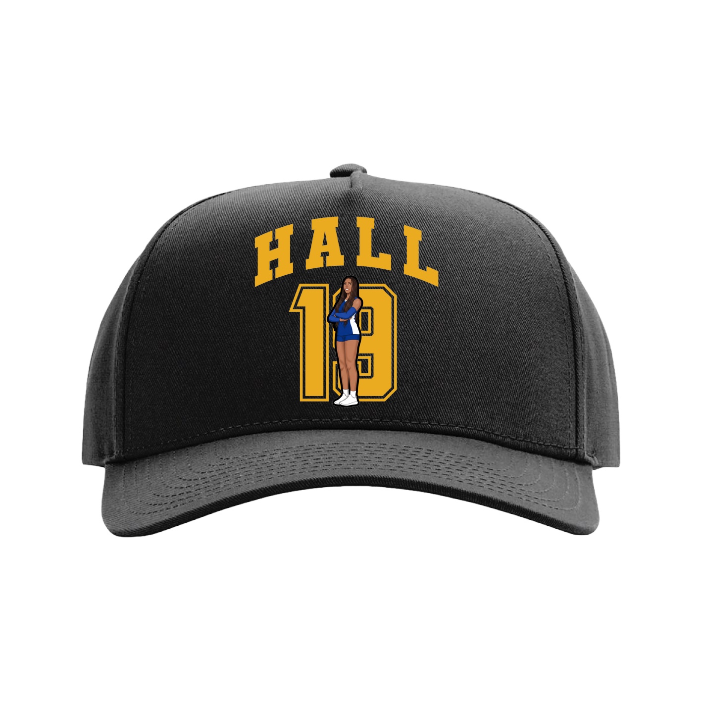 Full Fabric Five-Panel Champ Cap — Number in Black