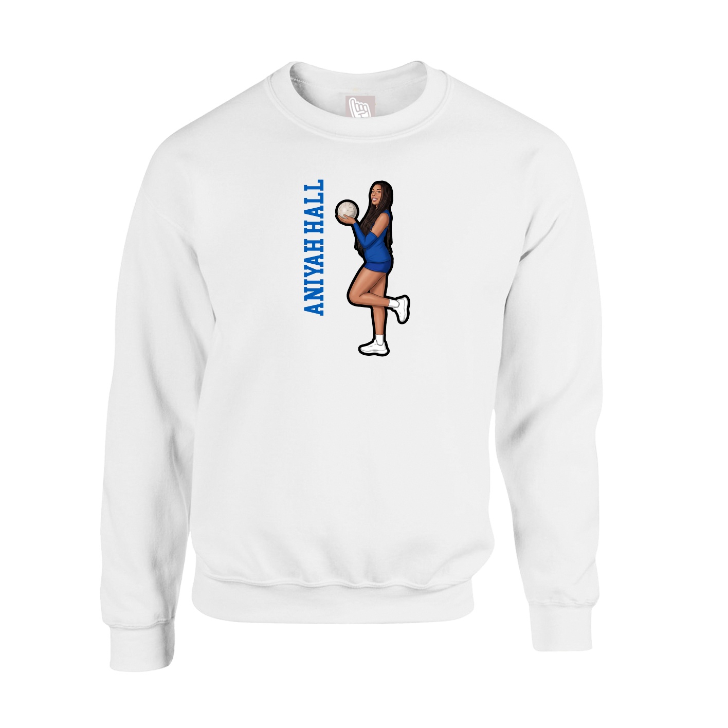 Fleece Crew — Name Vertical in White