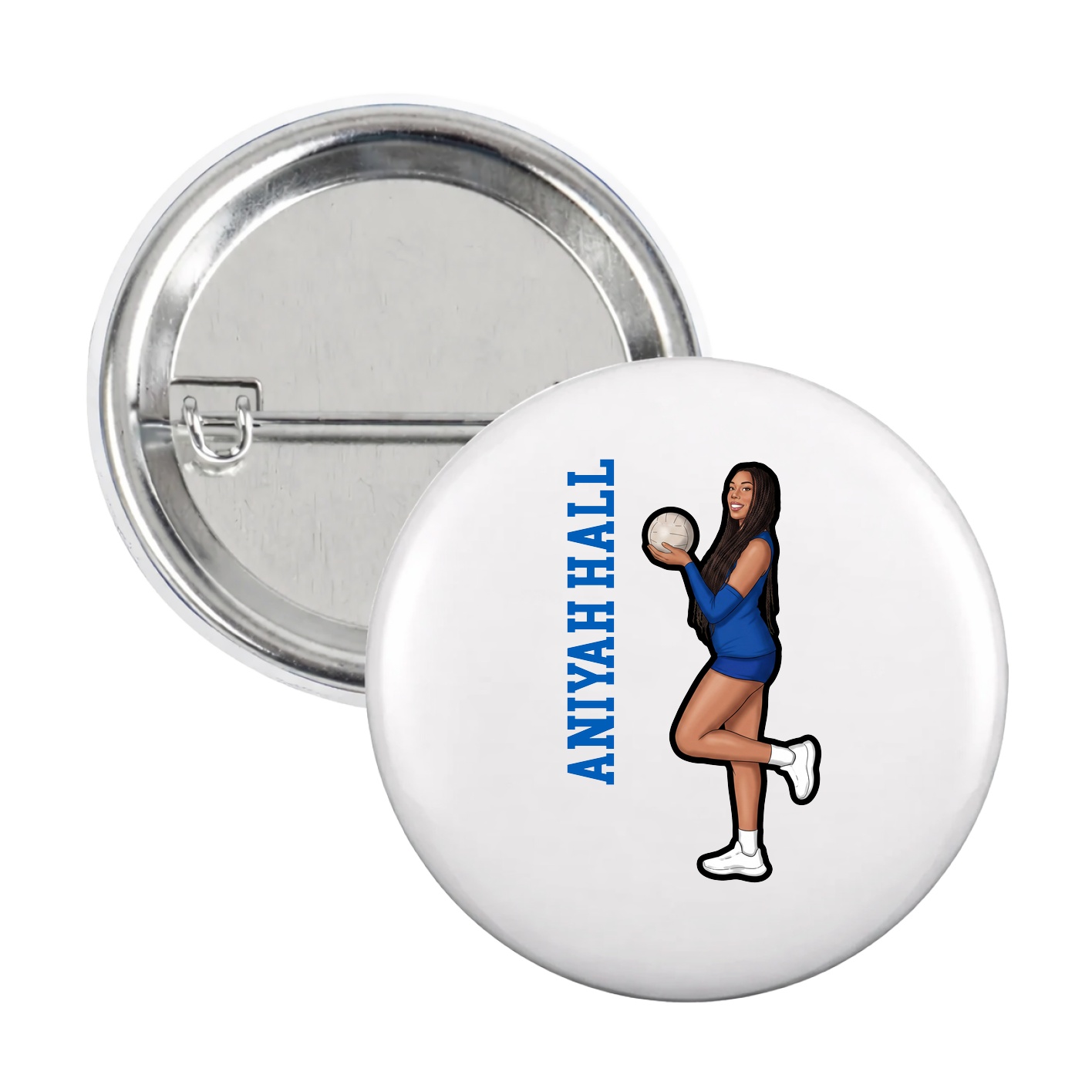 Game Day Button — Name Vertical in White