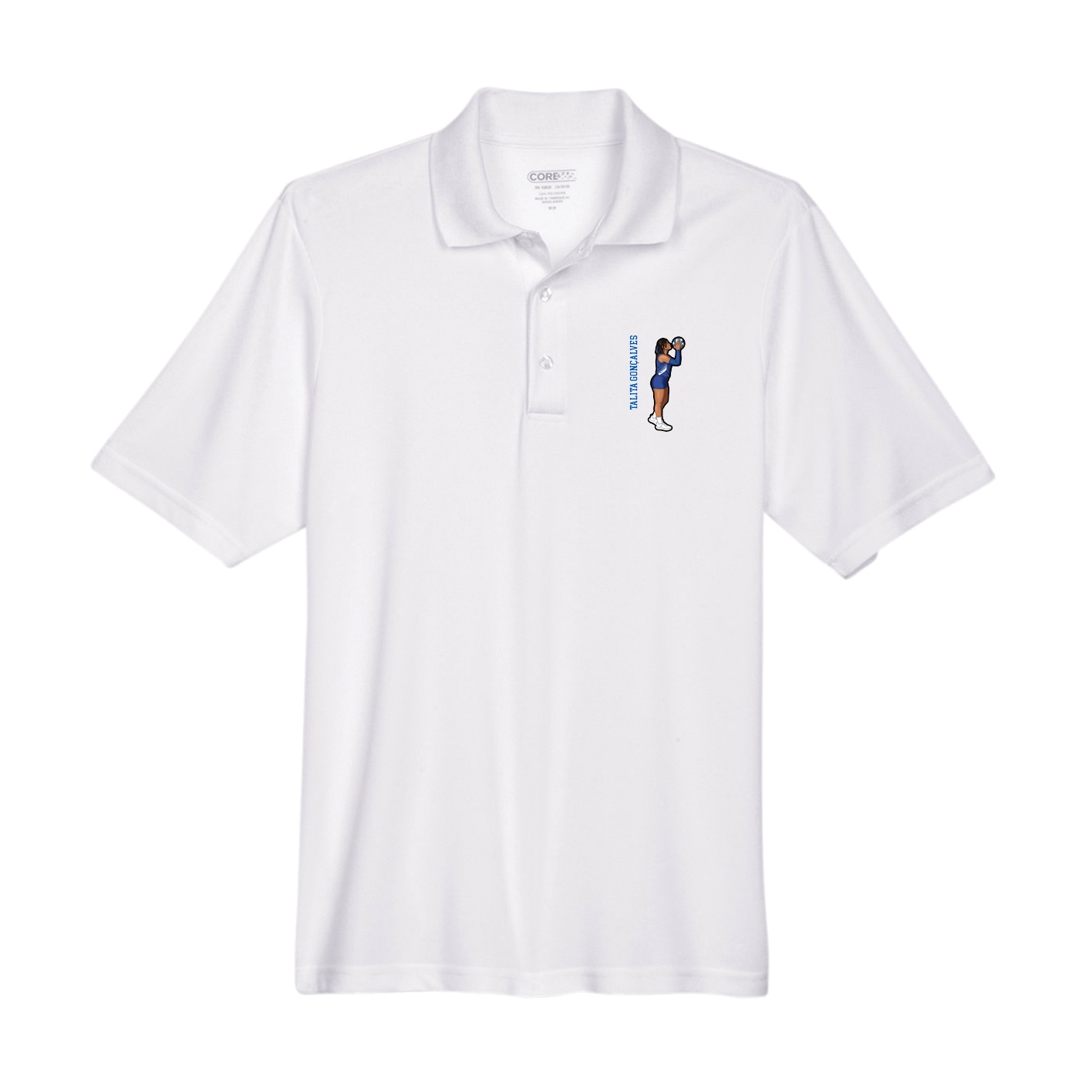 Performance Polo — Name Vertical in White