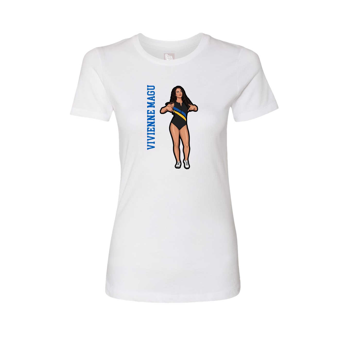 Womens Tee — Name Vertical in White