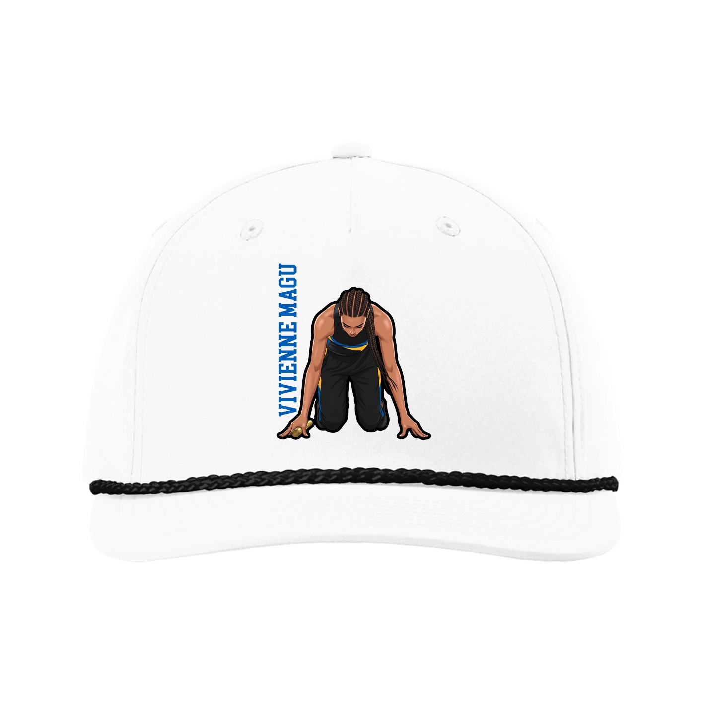Five-Panel Classic Rope Cap — Name Vertical in White