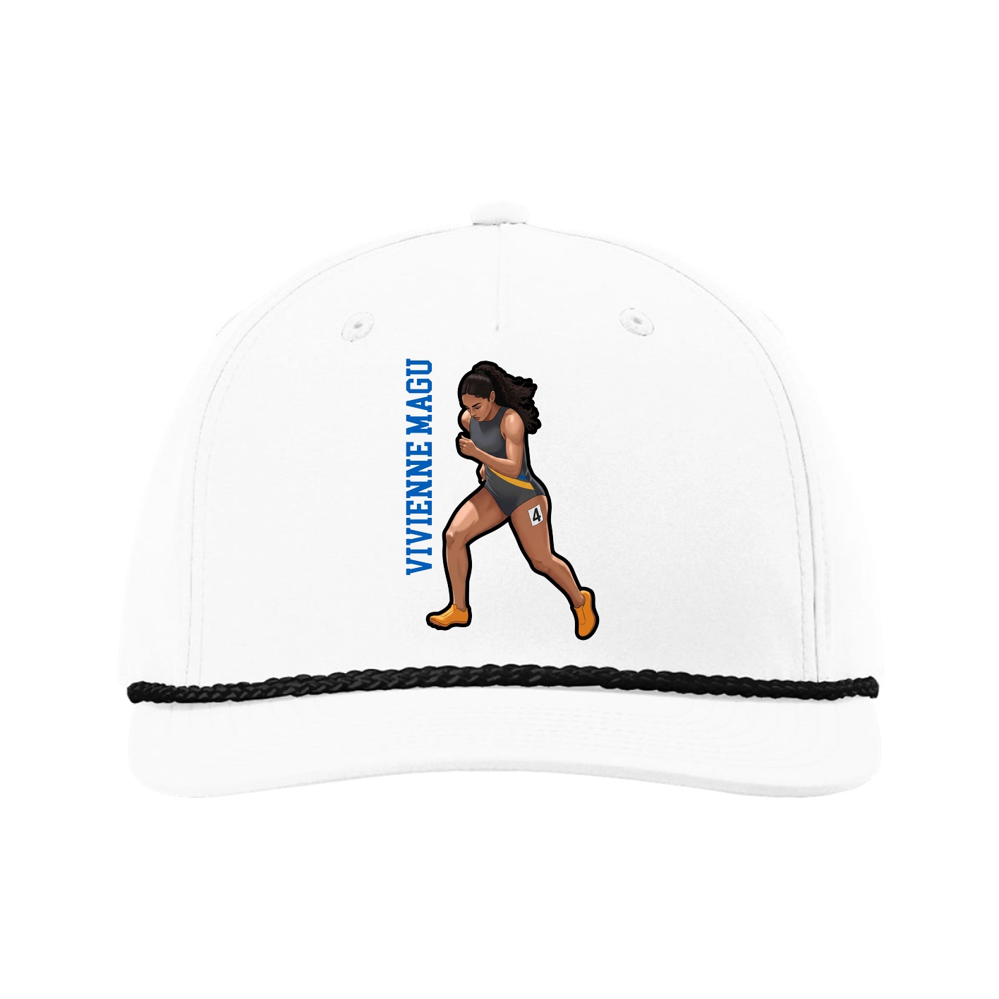 Five-Panel Classic Rope Cap — Name Vertical in White