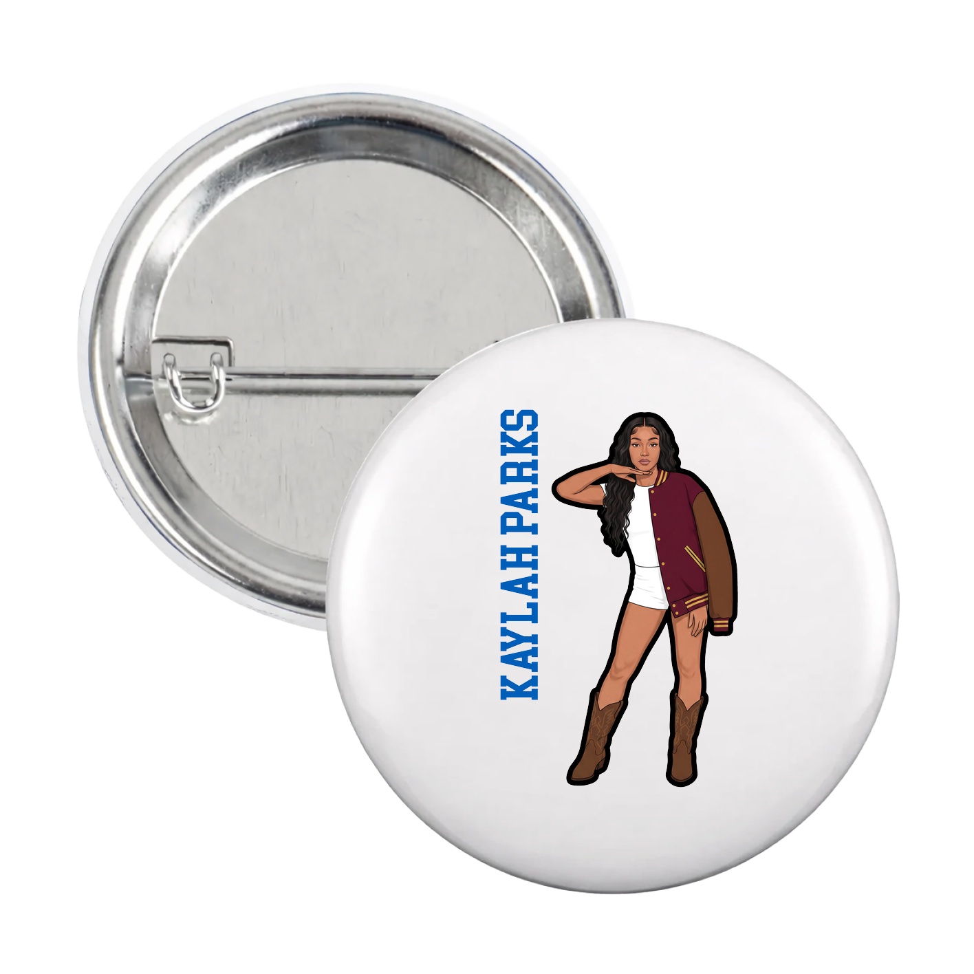 Game Day Button — Name Vertical in White