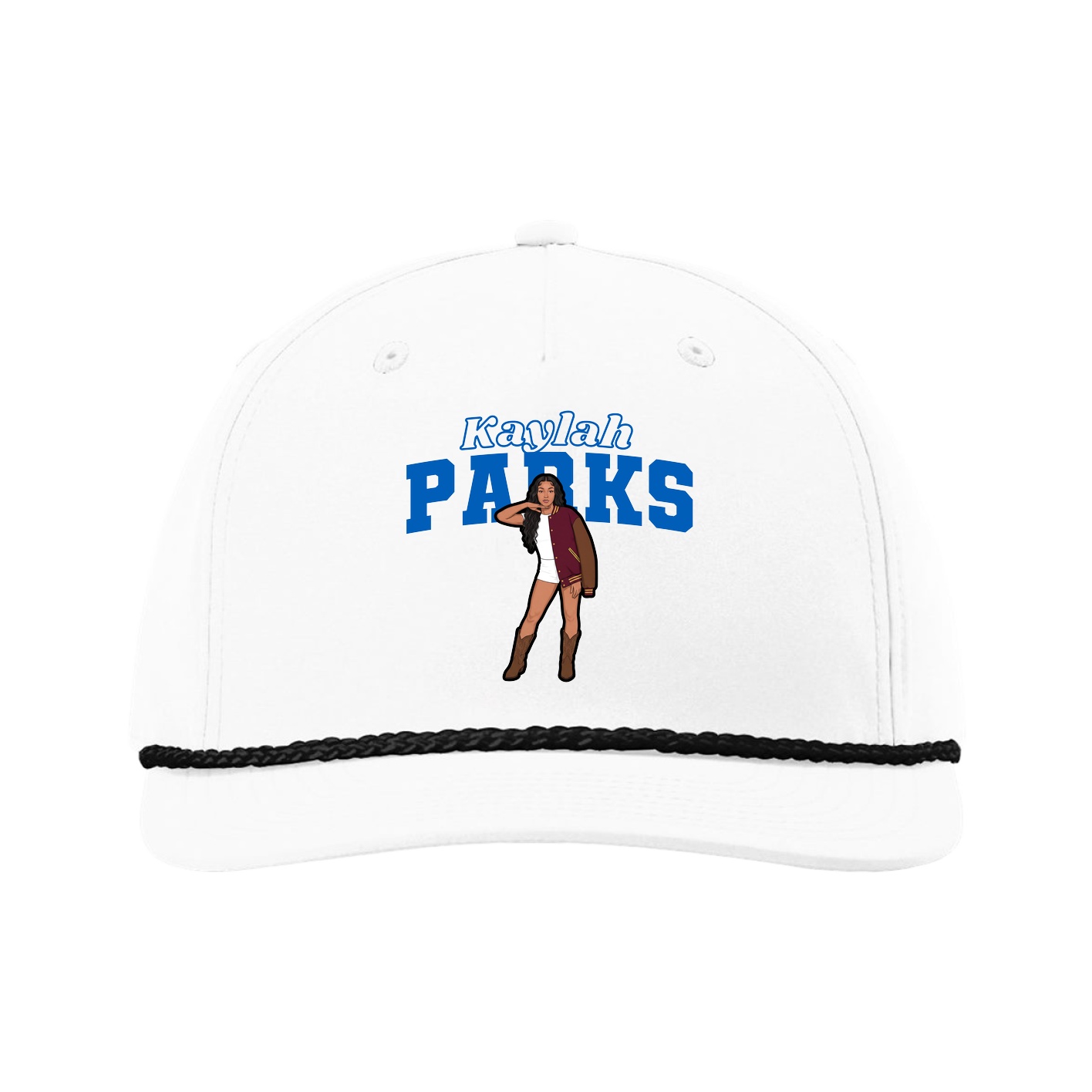 Five-Panel Classic Rope Cap — Name Arch in White
