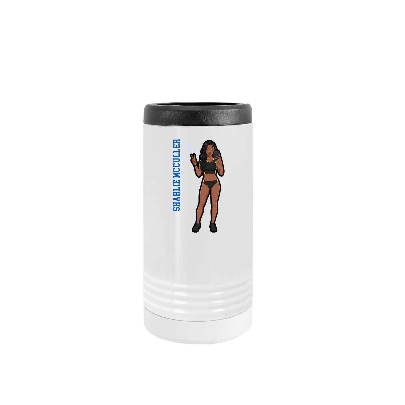 Slim Beverage Holder — Name Vertical in White