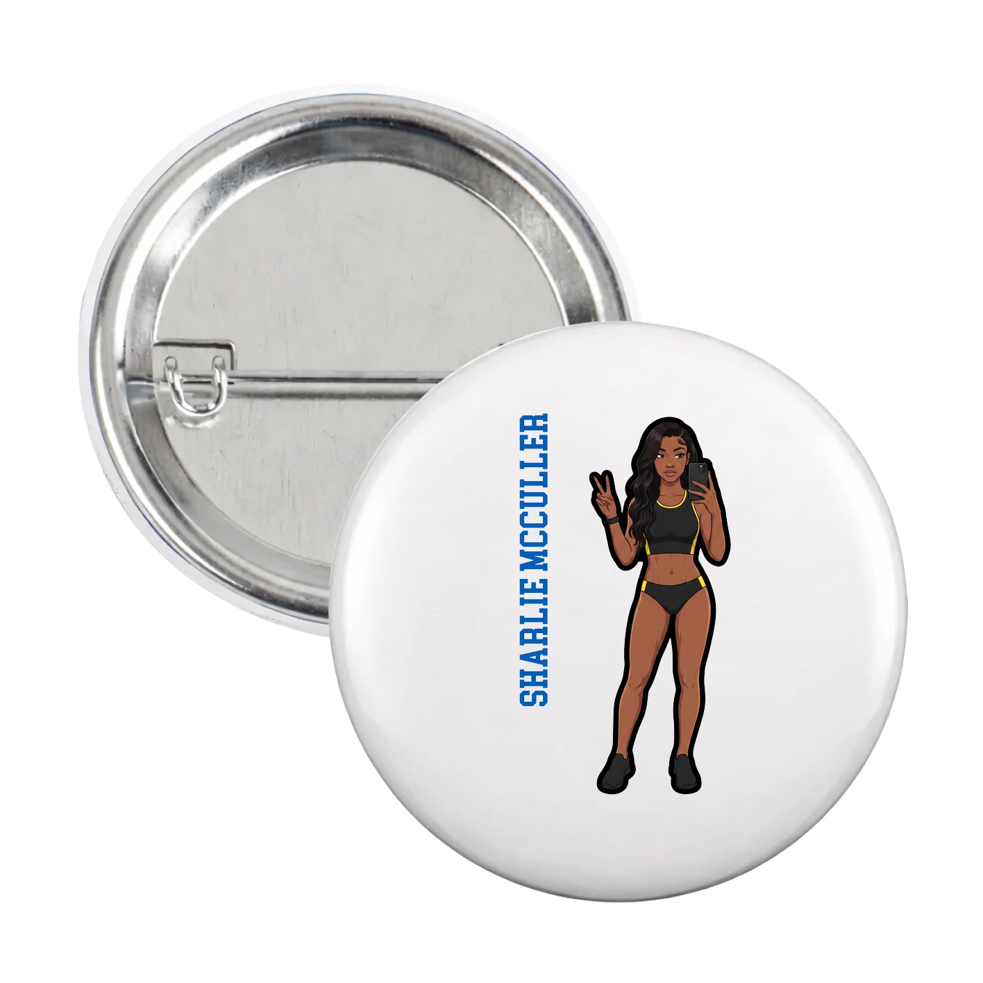 Game Day Button — Name Vertical in White