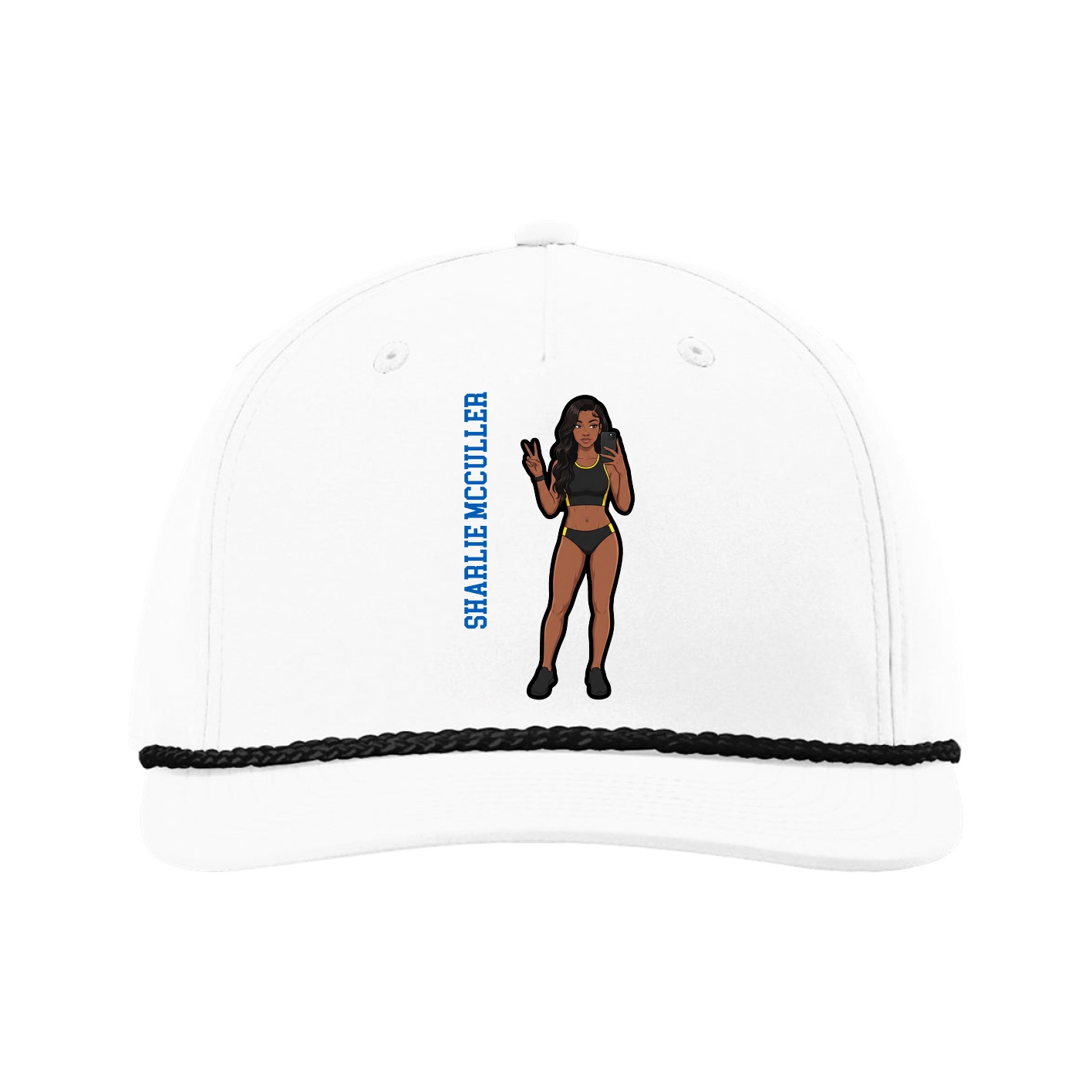 Five-Panel Classic Rope Cap — Name Vertical in White