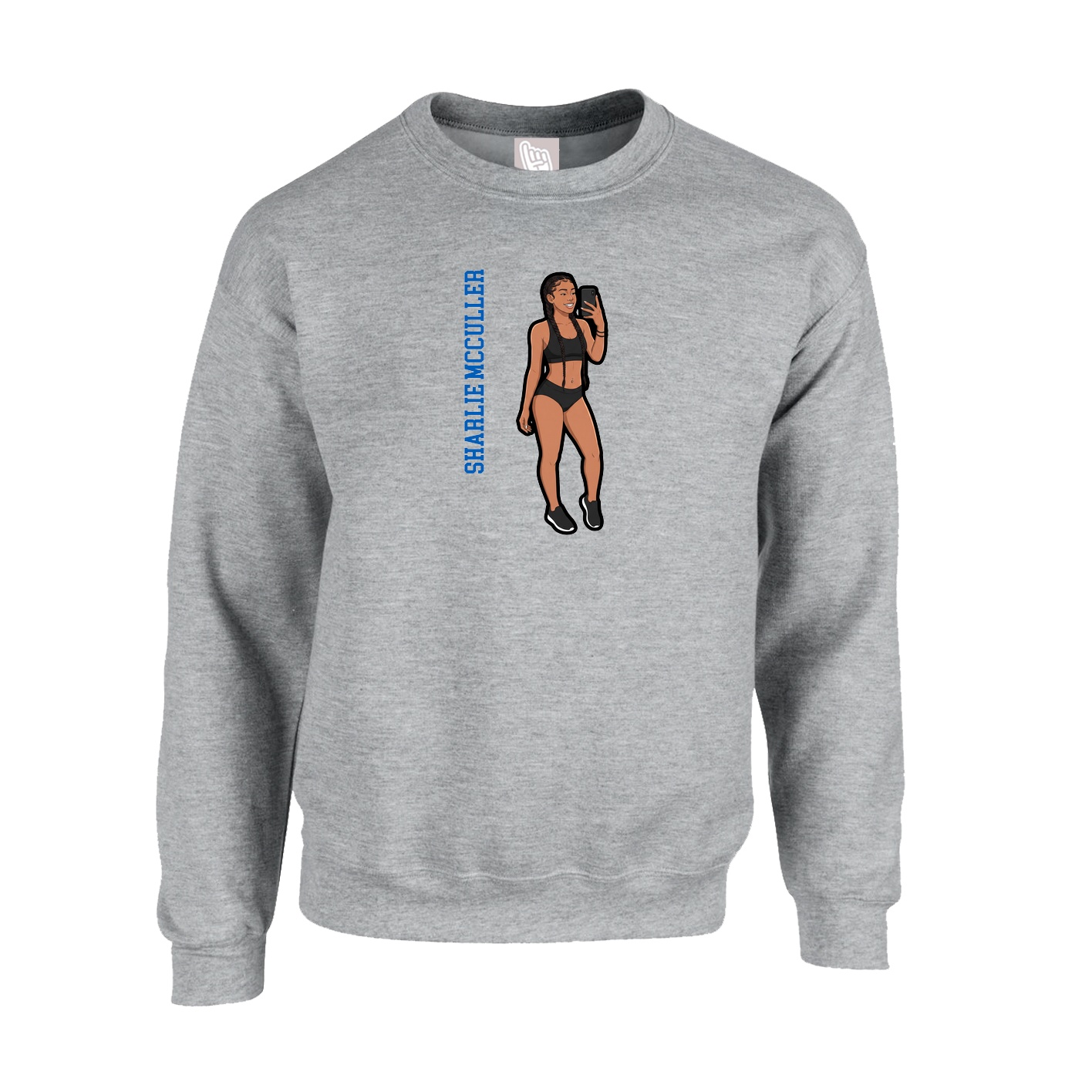Fleece Crew — Name Vertical in Grey