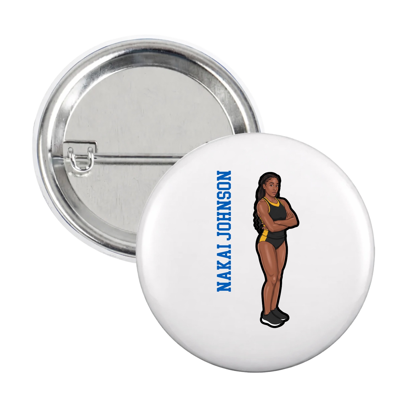 Game Day Button — Name Vertical in White
