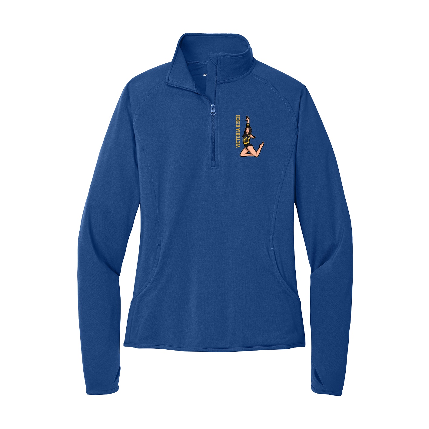 Women's Q-Zip Pullover — Name Vertical in Royal