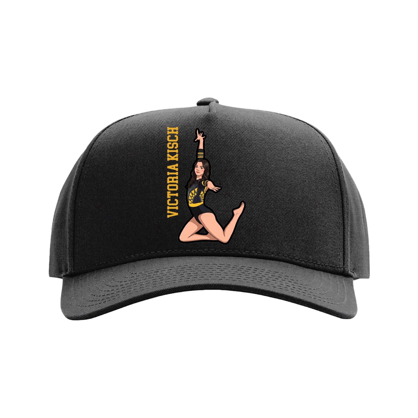 Full Fabric Five-Panel Champ Cap — Name Vertical in Black