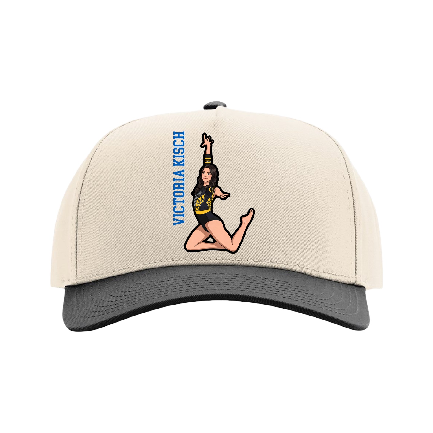 Full Fabric Five-Panel Champ Cap — Name Vertical in Cream/Black