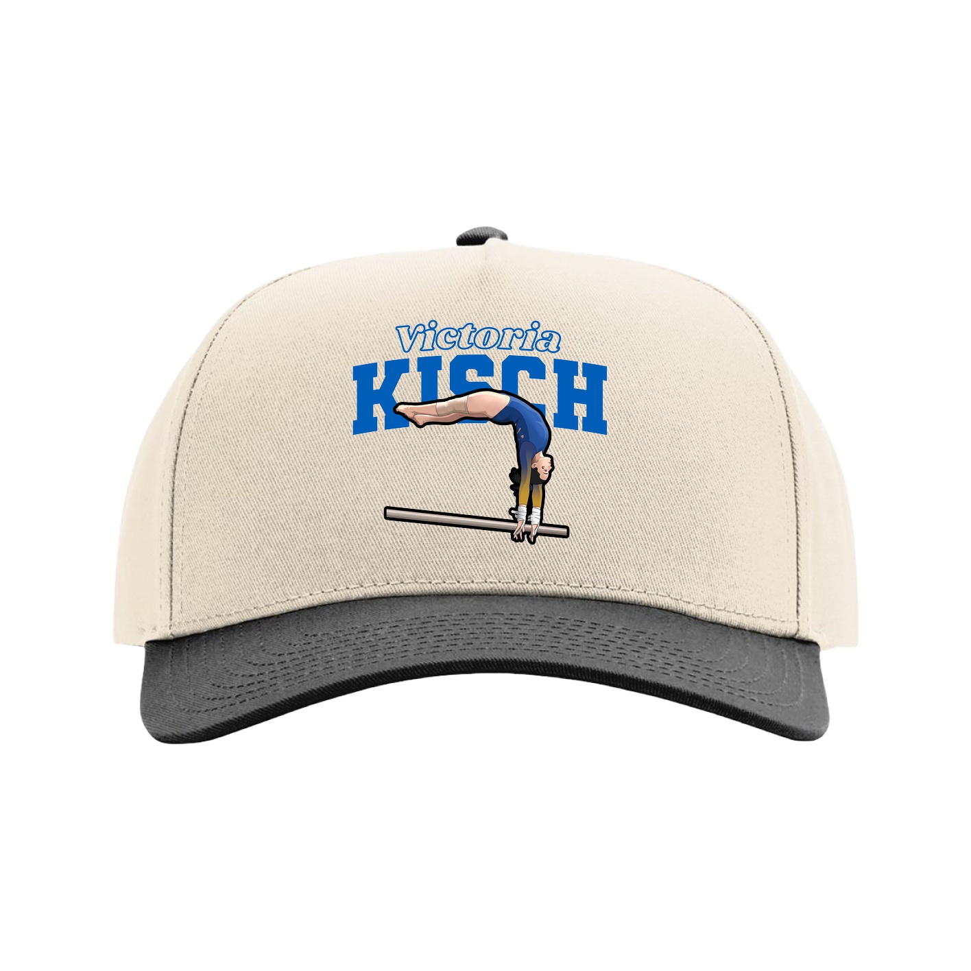 Full Fabric Five-Panel Champ Cap — Name Arch in Cream/Black