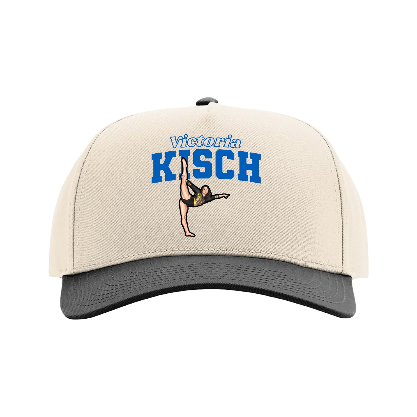 Full Fabric Five-Panel Champ Cap — Name Arch in Cream/Black