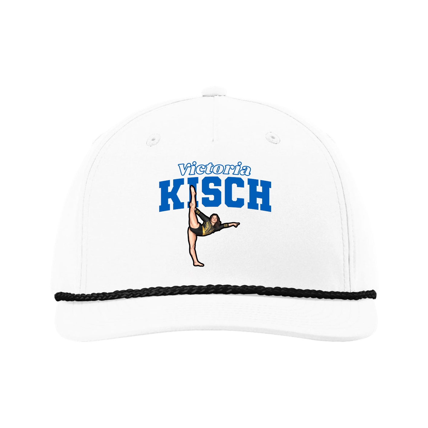 Five-Panel Classic Rope Cap — Name Arch in White