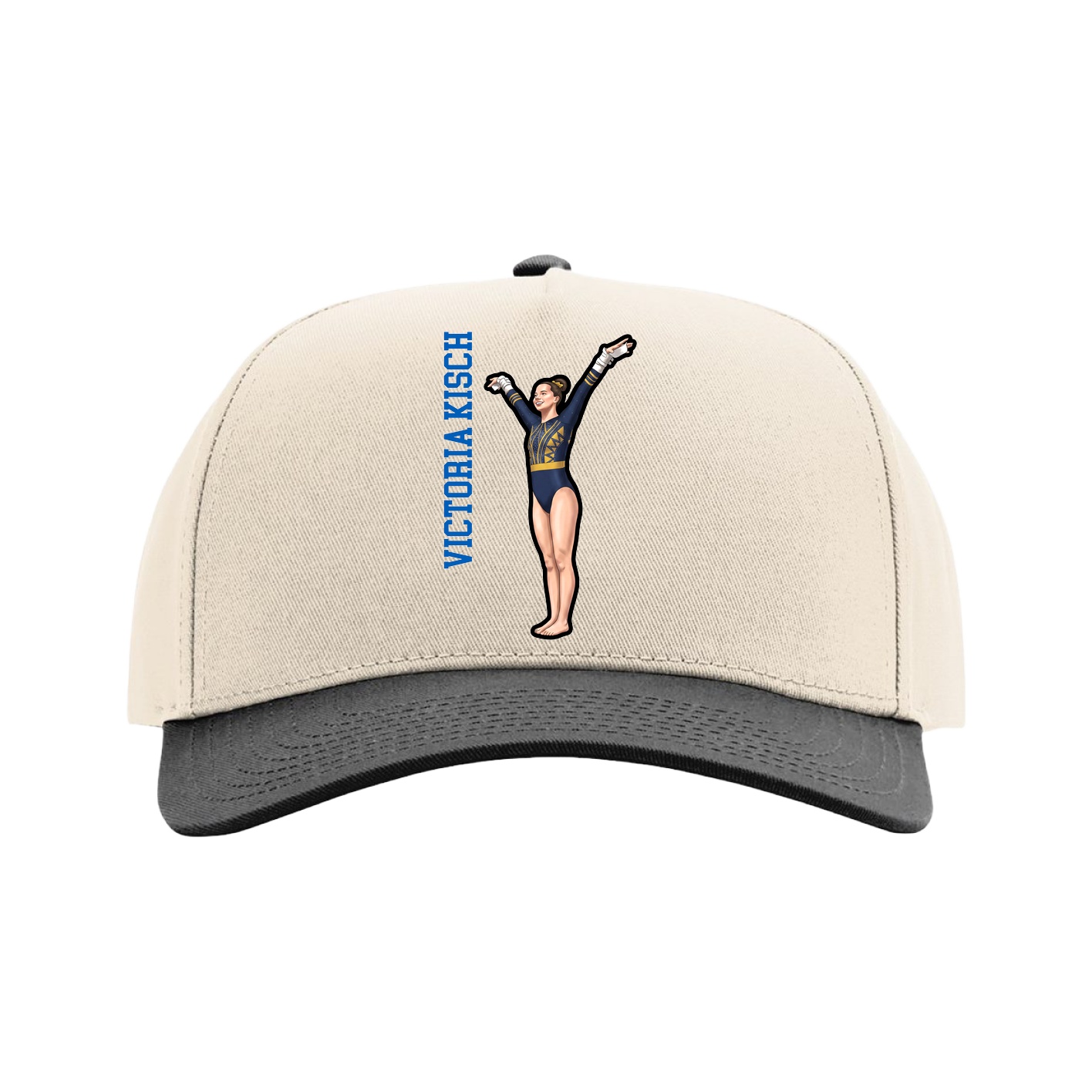 Full Fabric Five-Panel Champ Cap — Name Vertical in Cream/Black