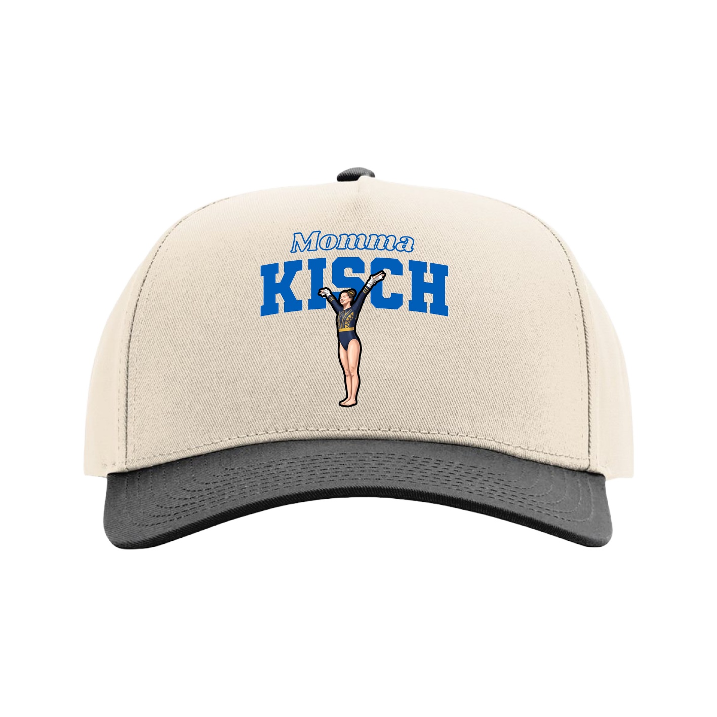 Full Fabric Five-Panel Champ Cap — Mothers Day Block in Cream/Black