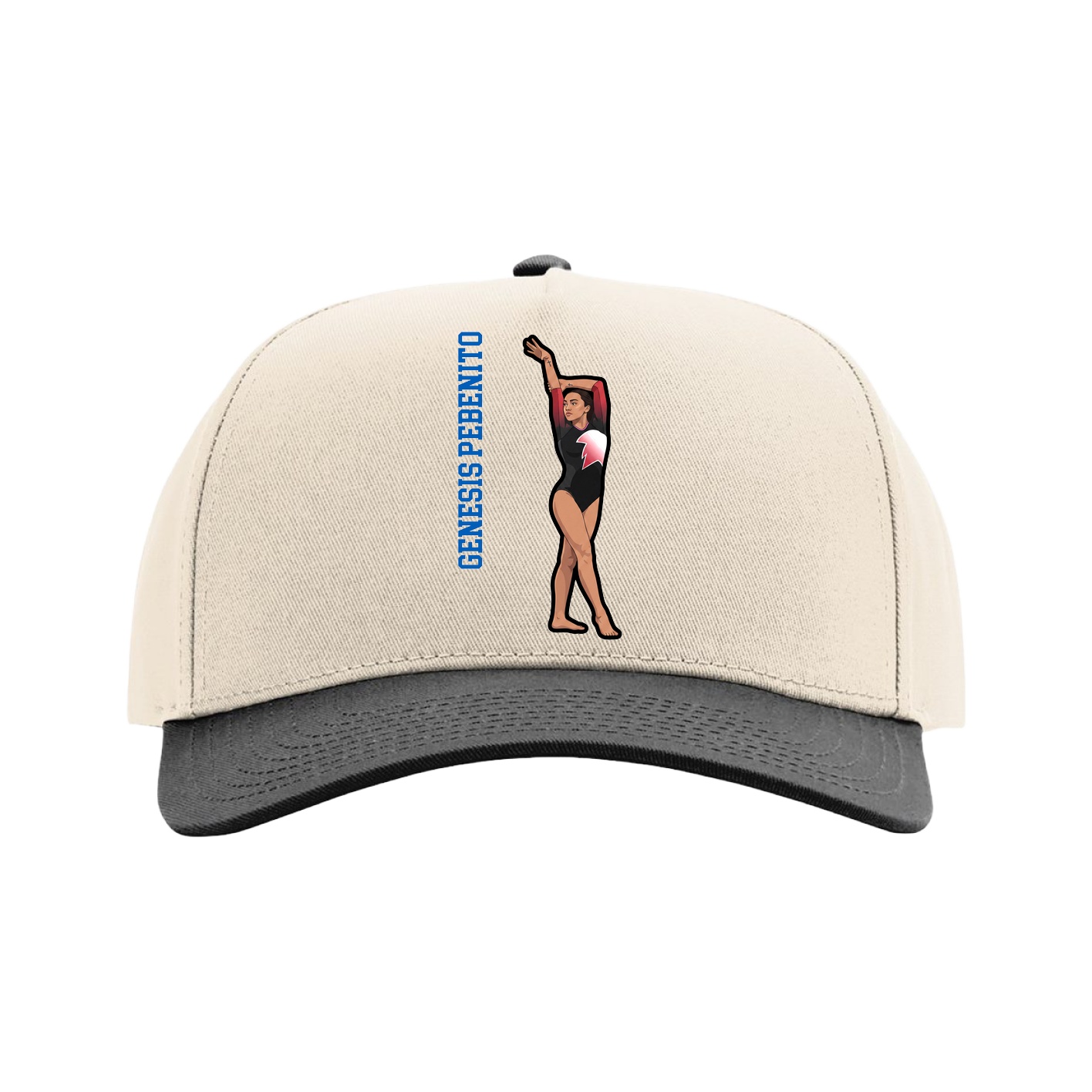 Full Fabric Five-Panel Champ Cap — Name Vertical in Cream/Black