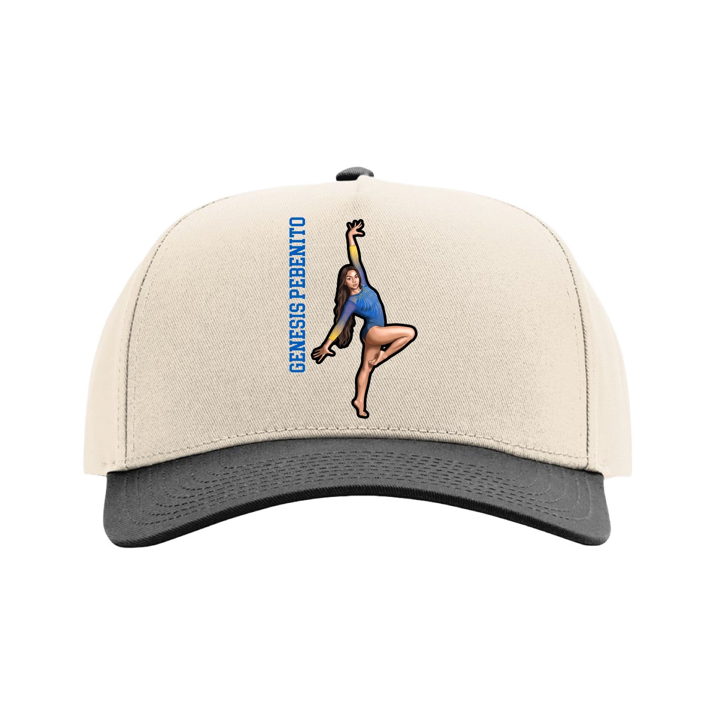 Full Fabric Five-Panel Champ Cap — Name Vertical in Cream/Black