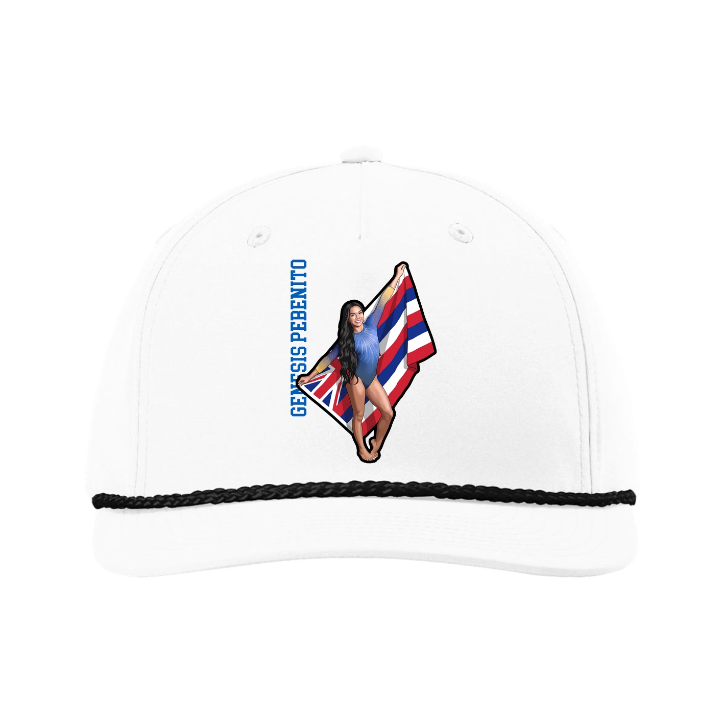 Five-Panel Classic Rope Cap — Name Vertical in White