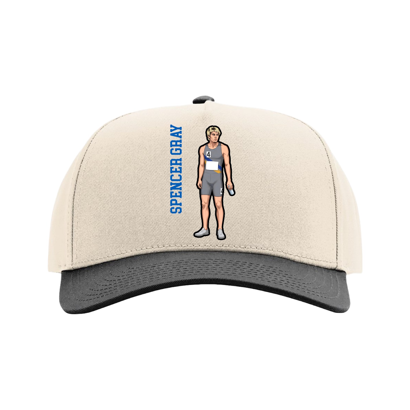 Full Fabric Five-Panel Champ Cap — Name Vertical in Cream/Black