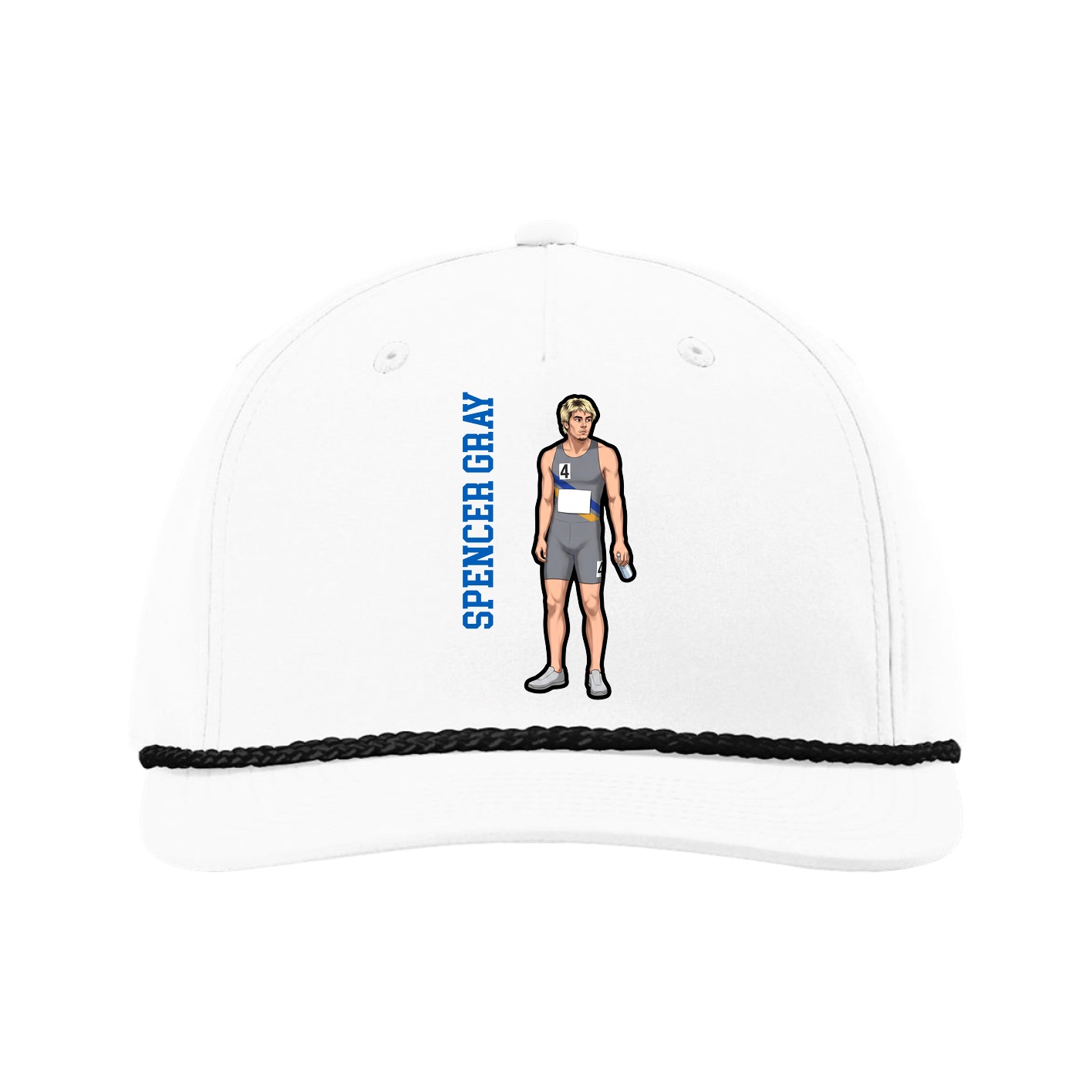 Five-Panel Classic Rope Cap — Name Vertical in White