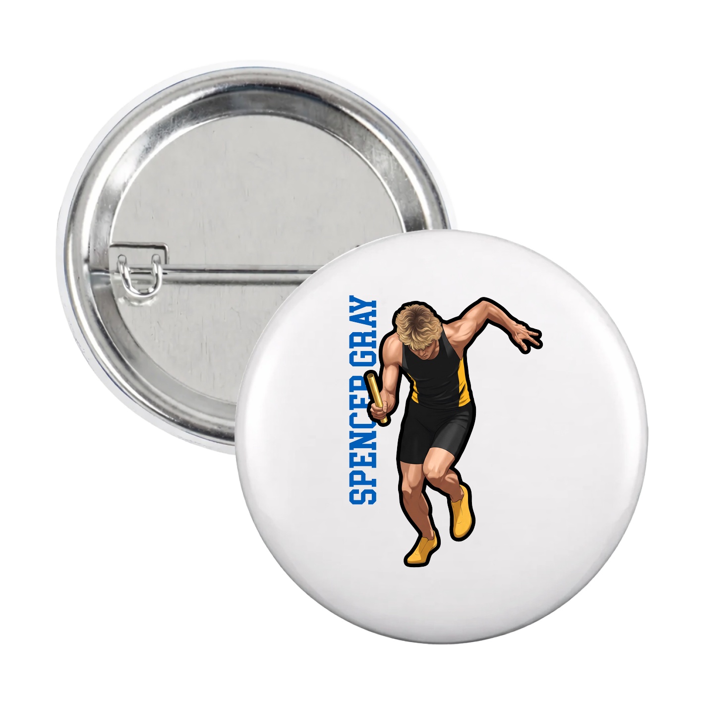 Game Day Button — Name Vertical in White