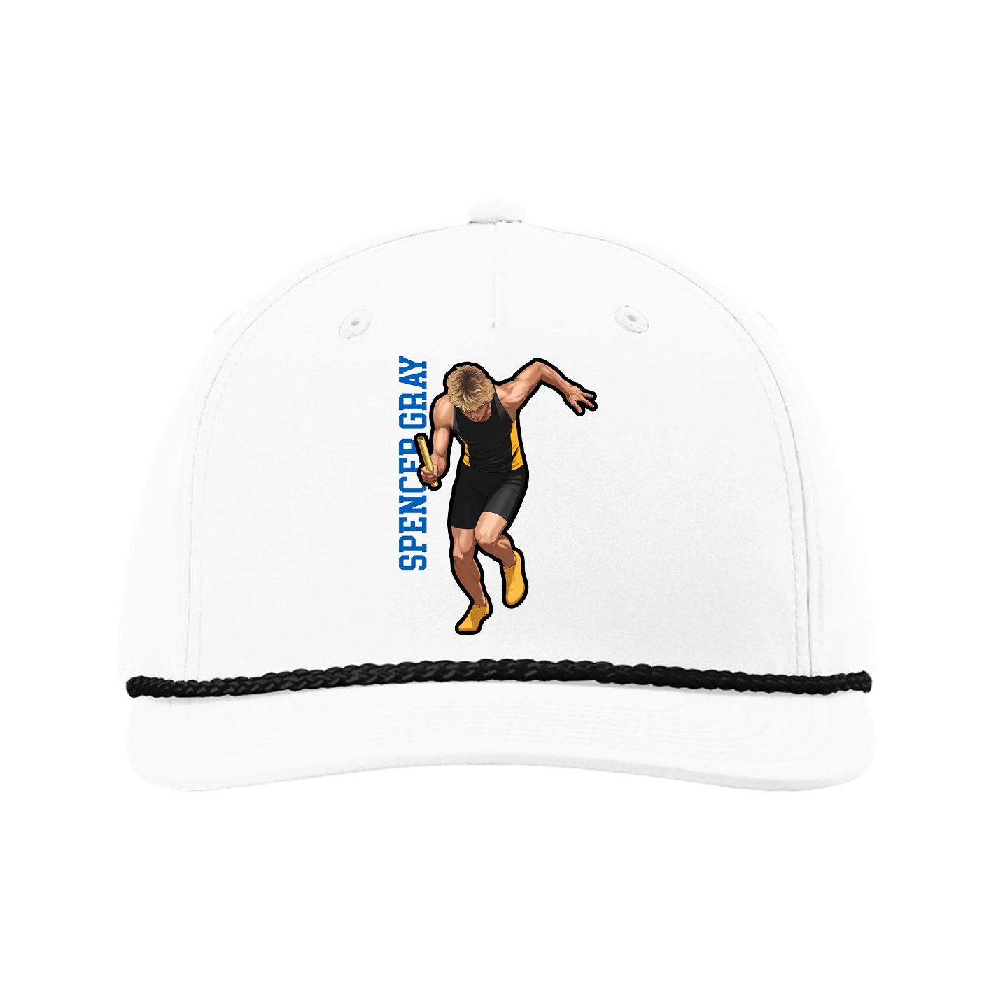 Five-Panel Classic Rope Cap — Name Vertical in White