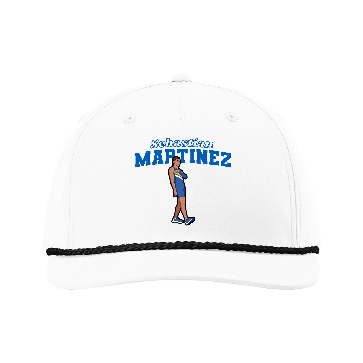 Five-Panel Classic Rope Cap — Name Arch in White