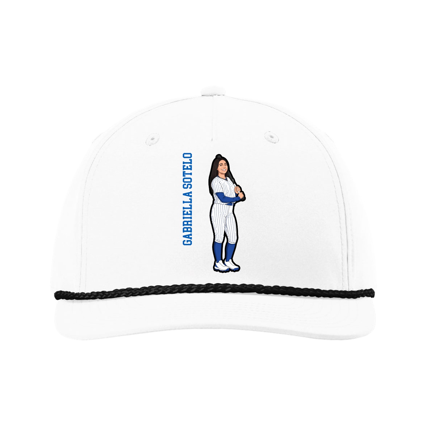 Five-Panel Classic Rope Cap — Name Vertical in White