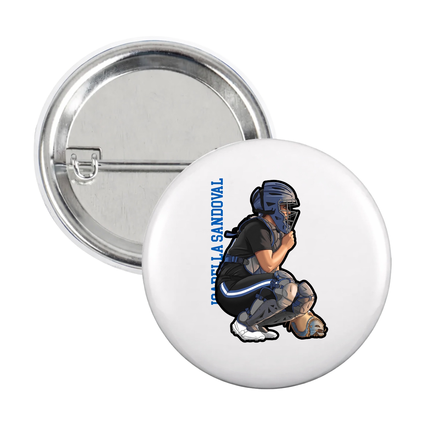 Game Day Button — Name Vertical in White