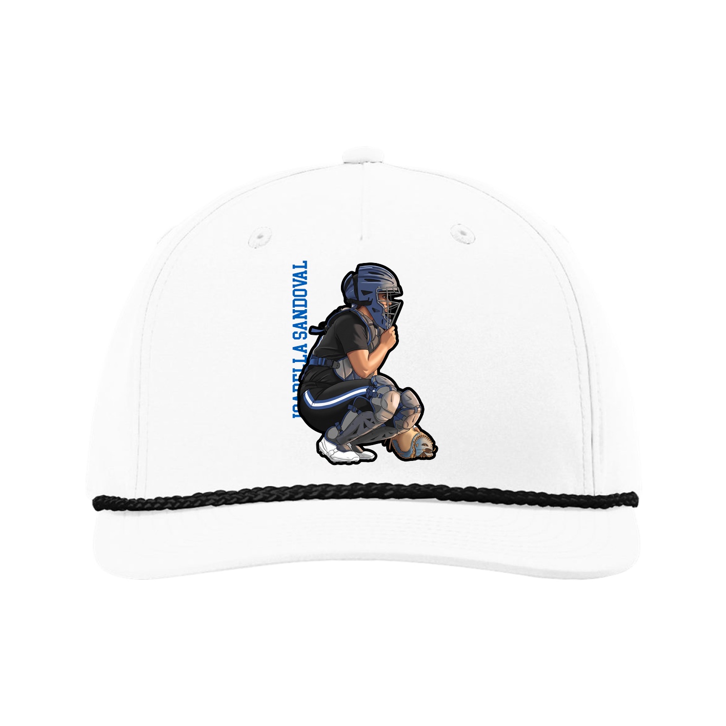 Five-Panel Classic Rope Cap — Name Vertical in White