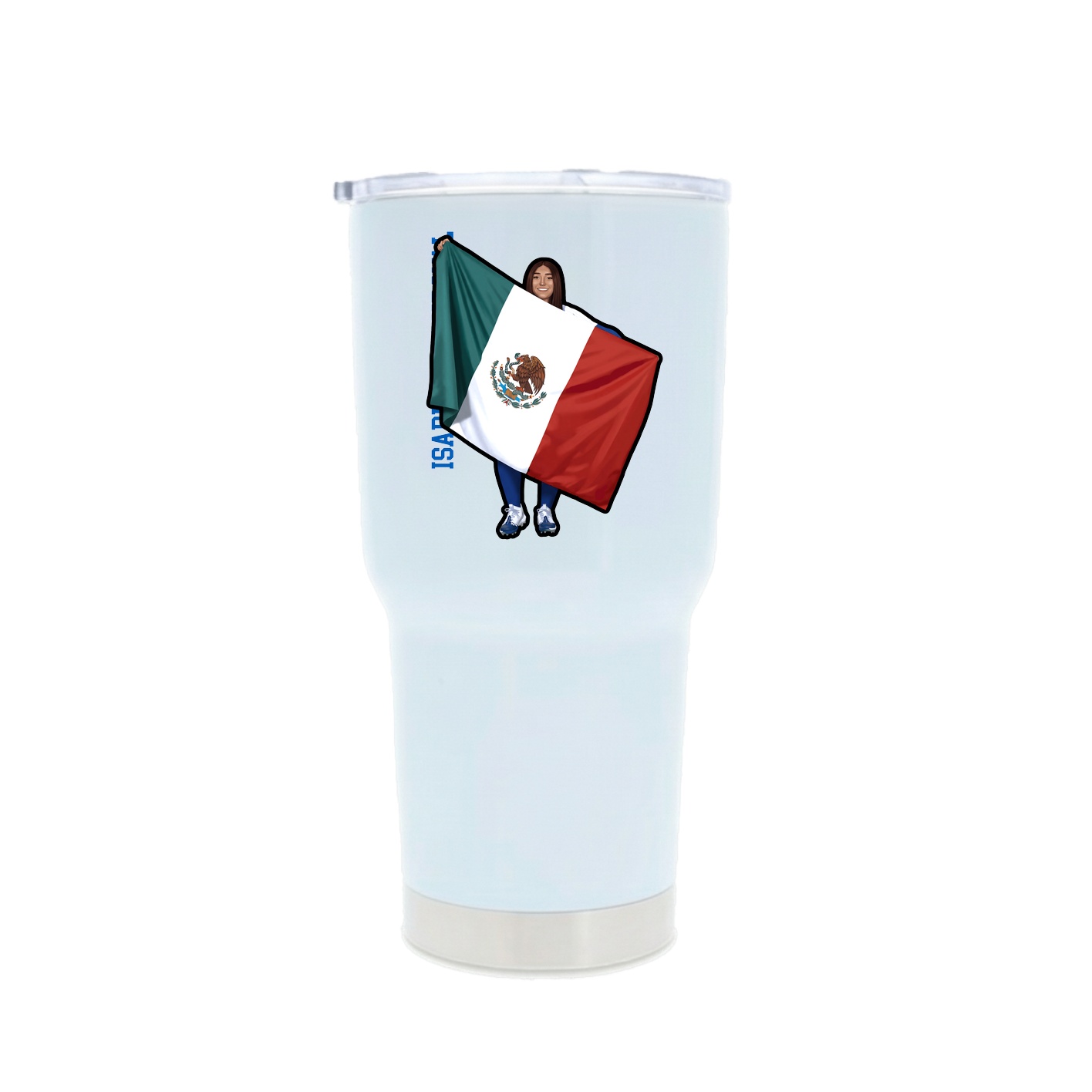 30oz Stainless Steel Tumbler — Name Vertical in White