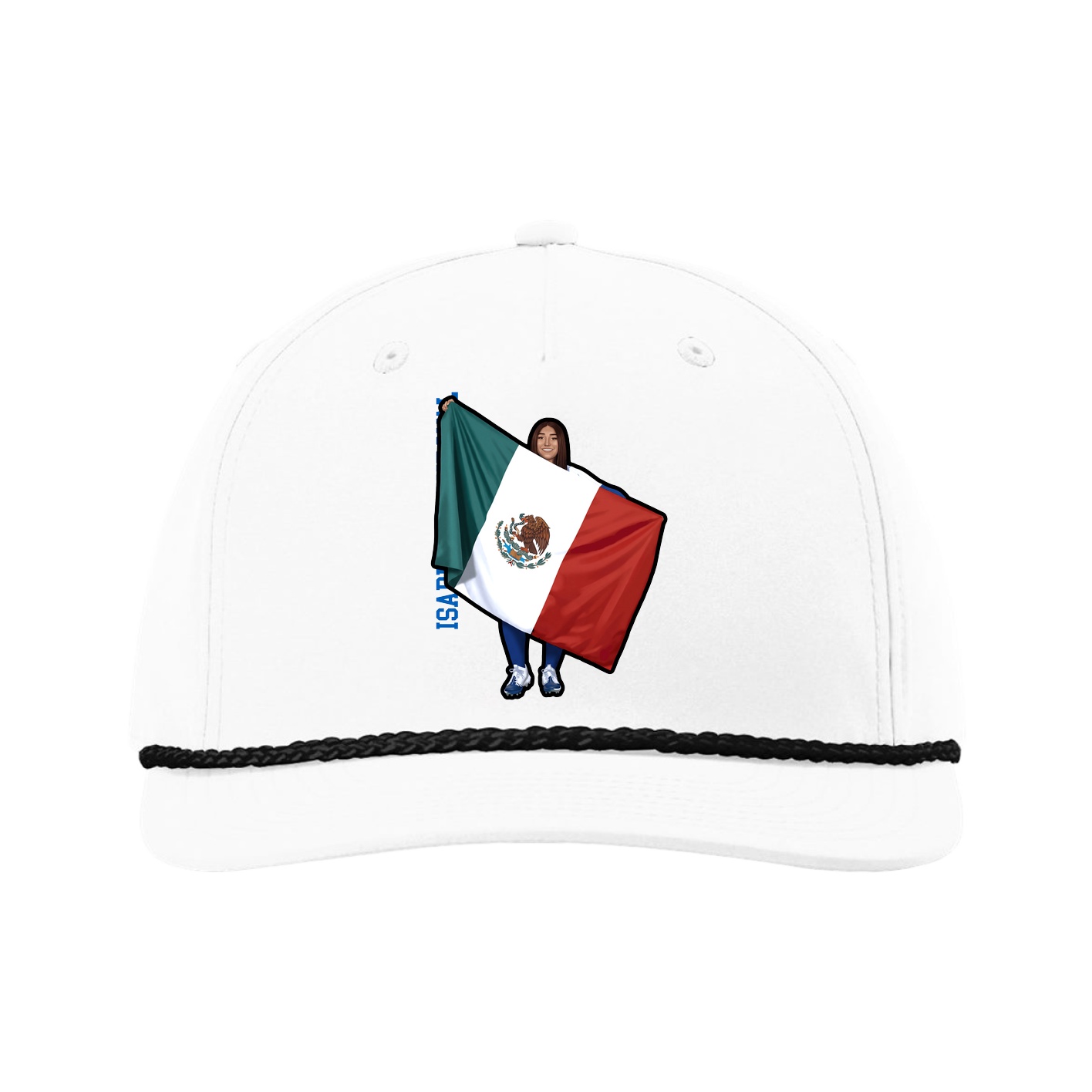 Five-Panel Classic Rope Cap — Name Vertical in White