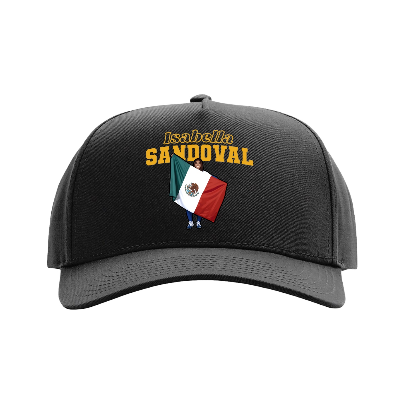 Full Fabric Five-Panel Champ Cap — Name Arch in Black