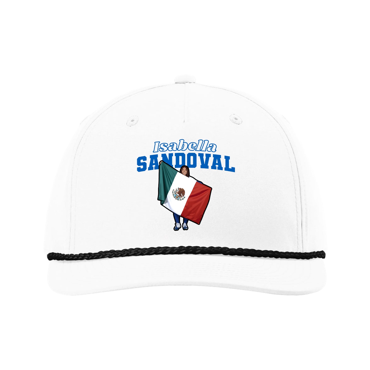 Five-Panel Classic Rope Cap — Name Arch in White