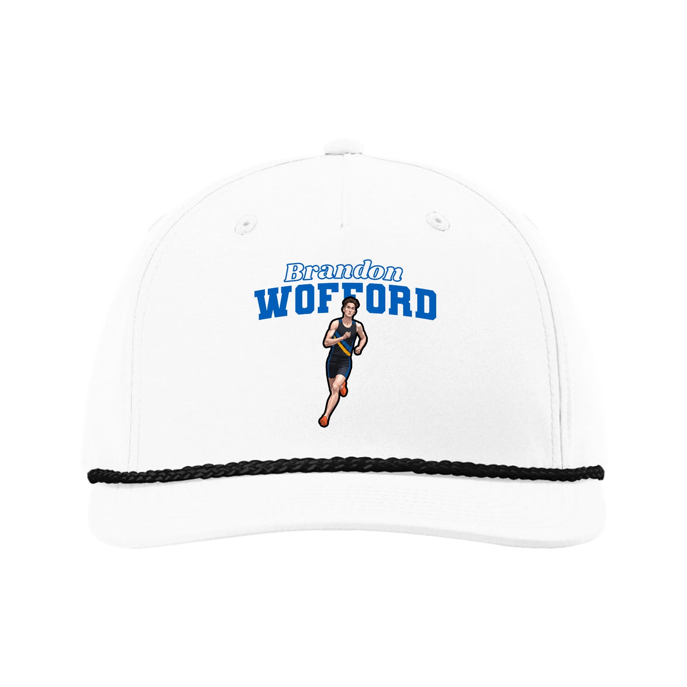 Five-Panel Classic Rope Cap — Name Arch in White