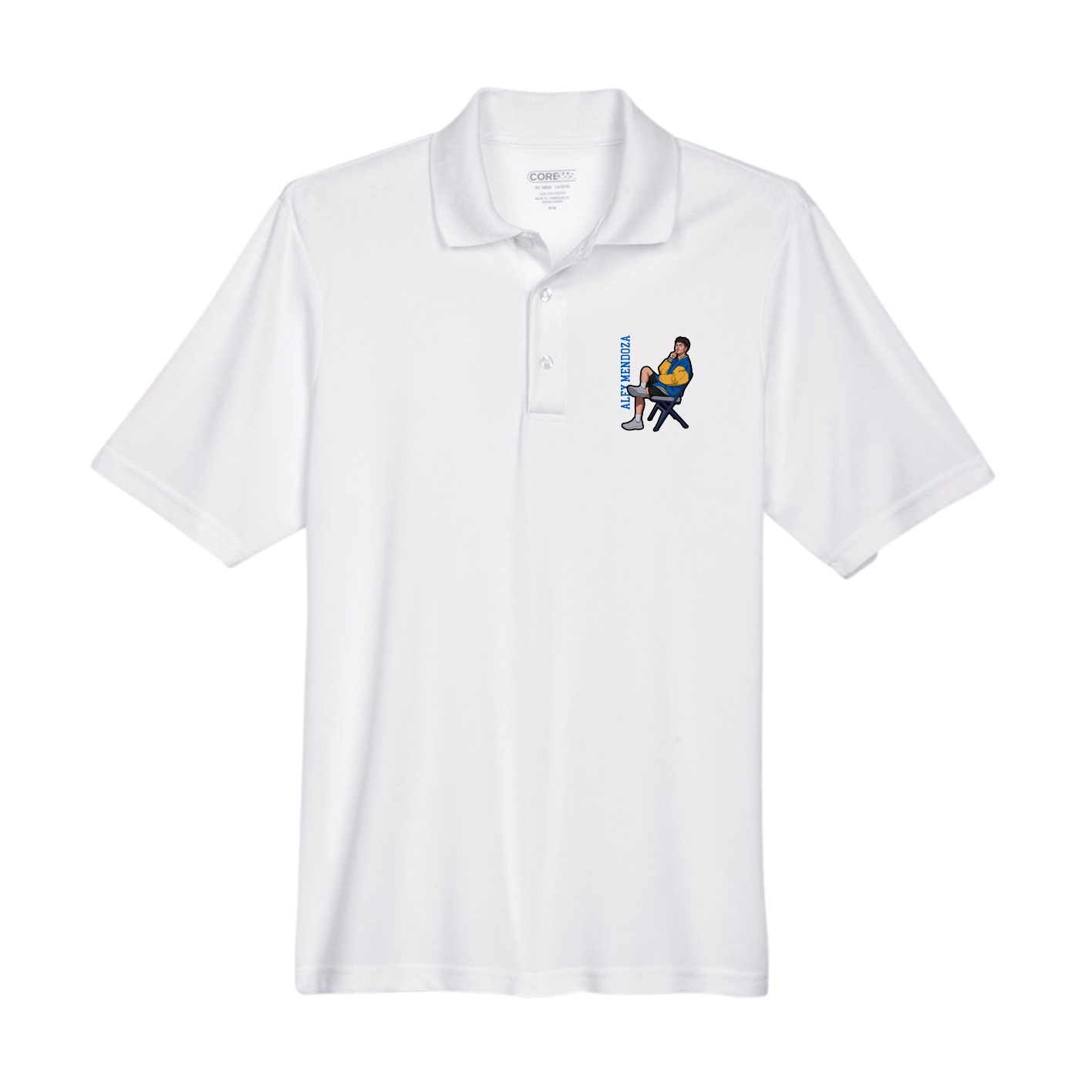 Performance Polo — Name Vertical in White