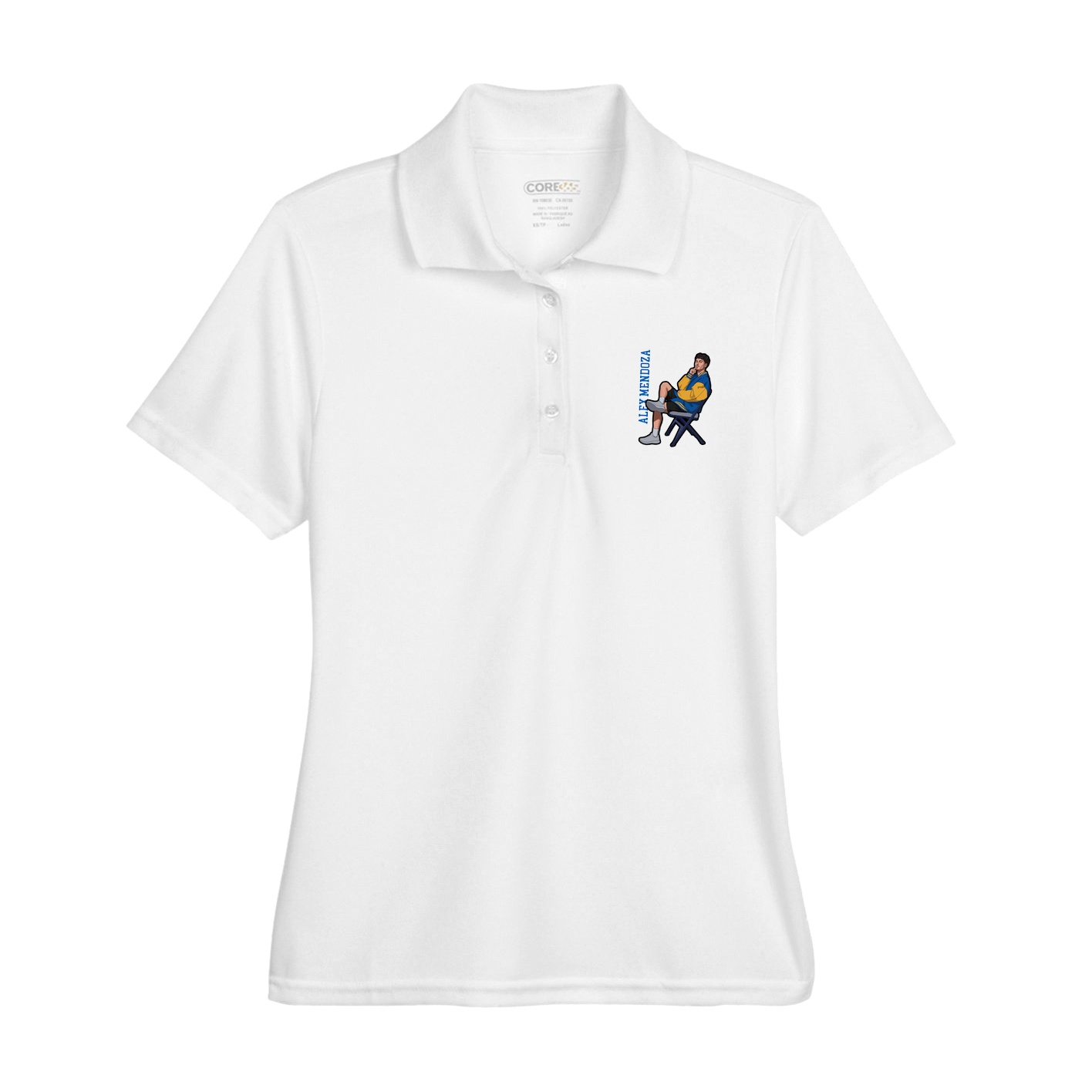 Womens Performance Polo — Name Vertical in White