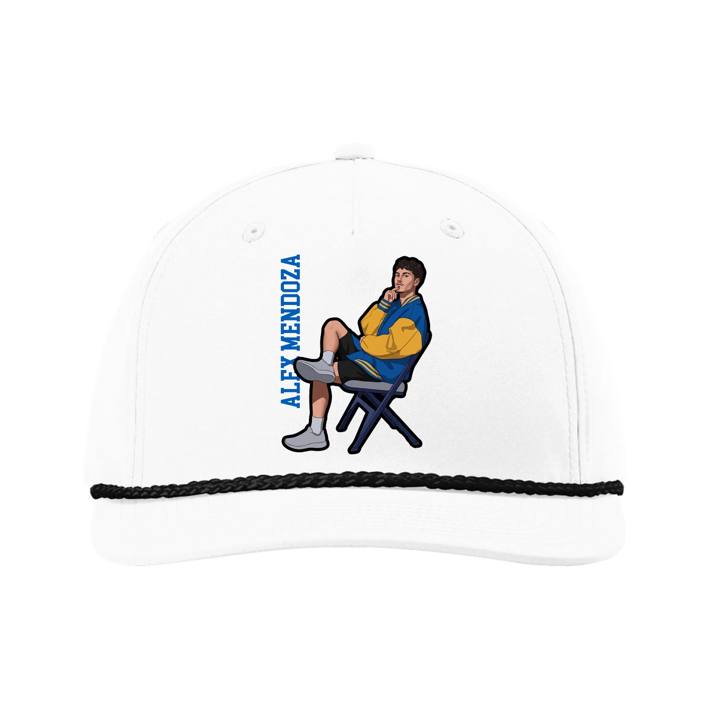 Five-Panel Classic Rope Cap — Name Vertical in White