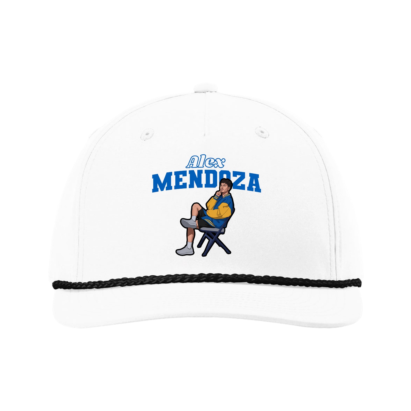 Five-Panel Classic Rope Cap — Name Arch in White