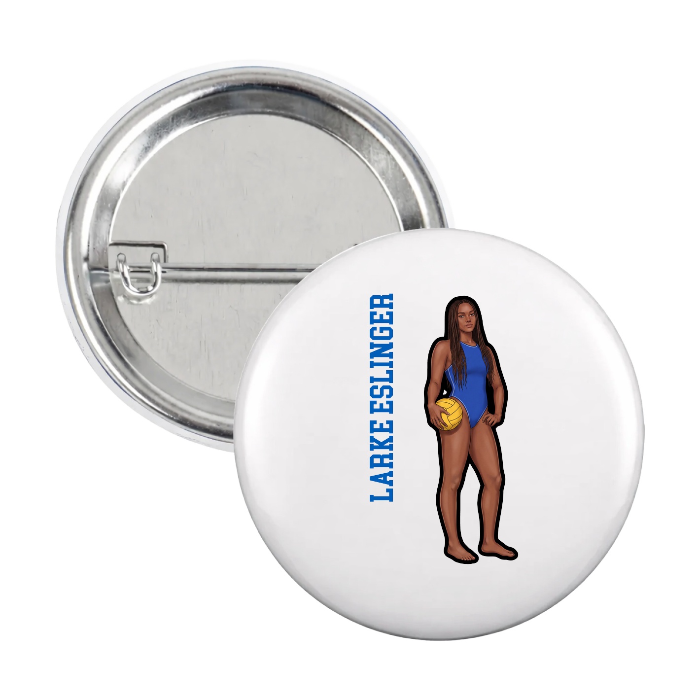 Game Day Button — Name Vertical in White