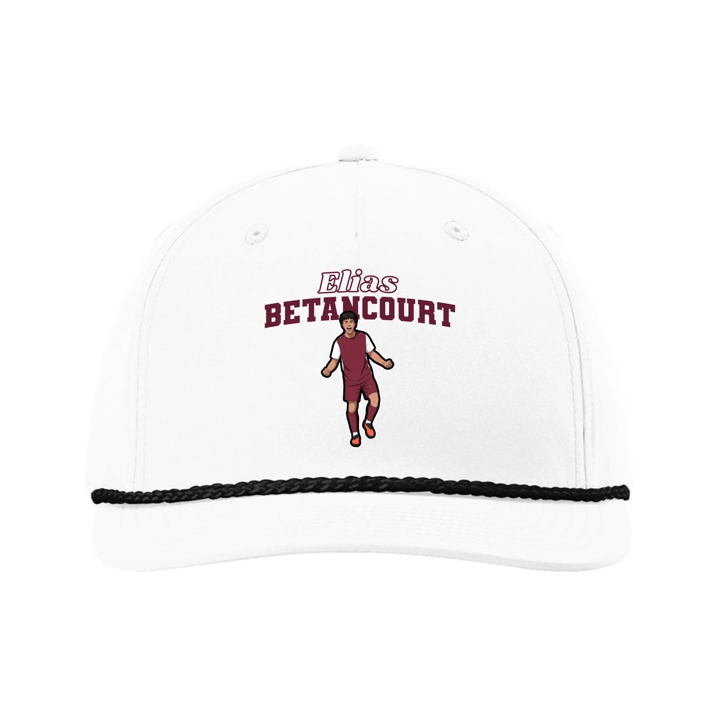 Five-Panel Classic Rope Cap — Name Arch in White