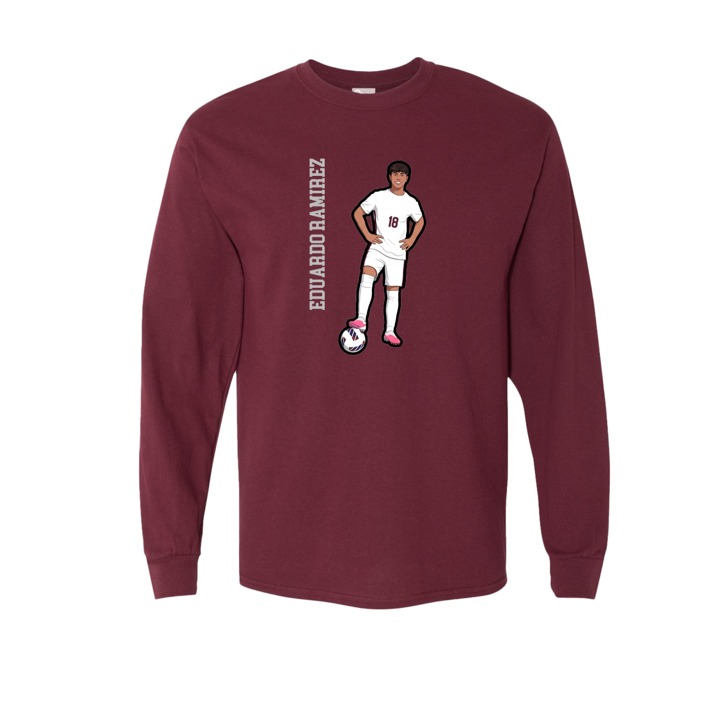 Long Sleeve Tee — Name Vertical in Maroon
