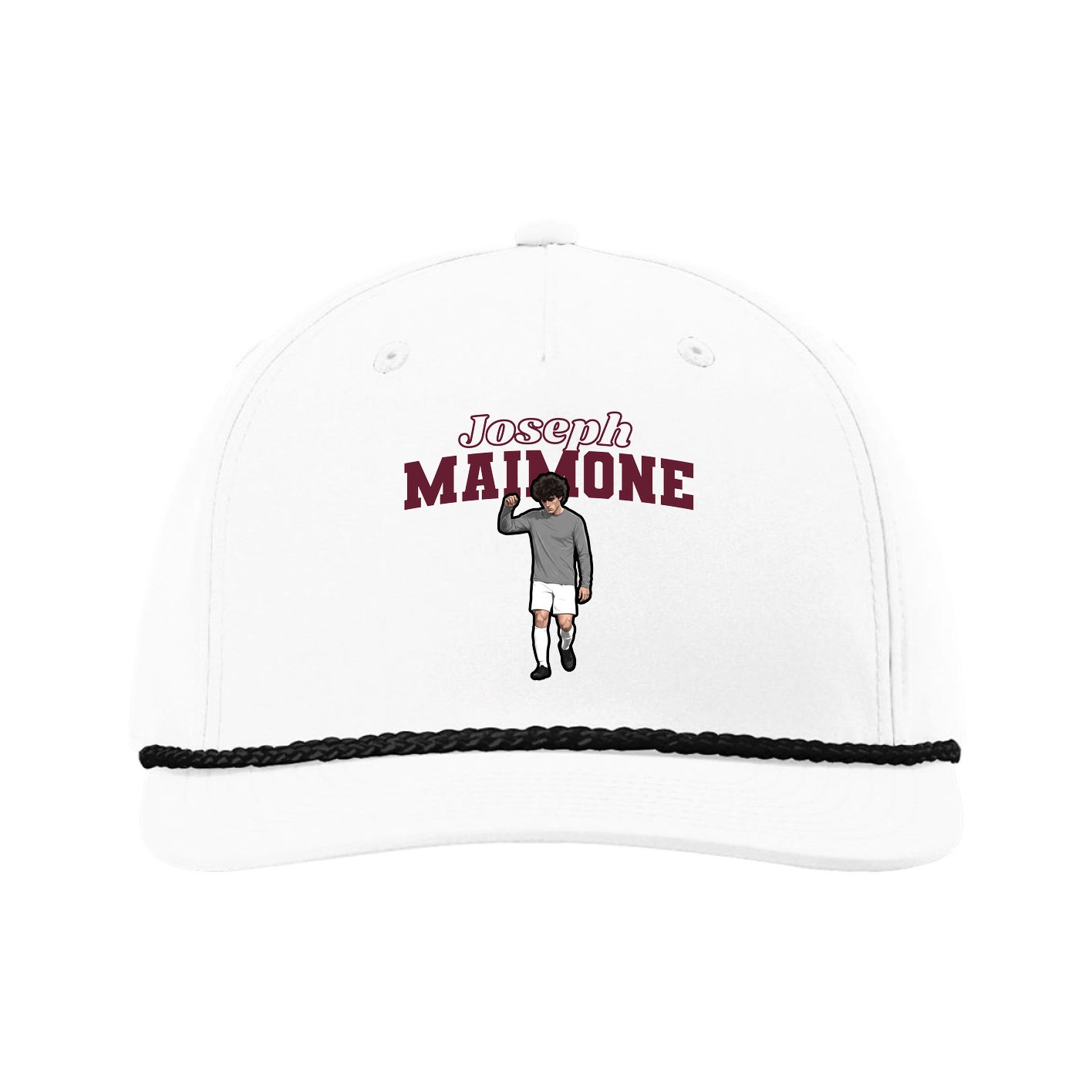 Five-Panel Classic Rope Cap — Name Arch in White